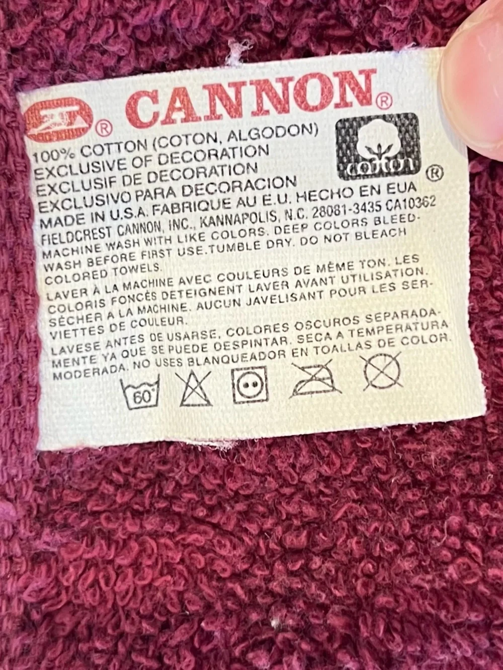 Vintage Cannon Burgundy Rose Embroidered Hand Towel Made USA